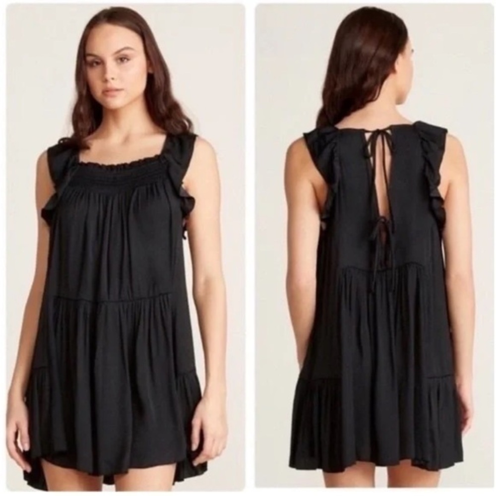 Free People Intimately Smocked Black Satin Want Your Love Mini Dress Large - Picture 1 of 15